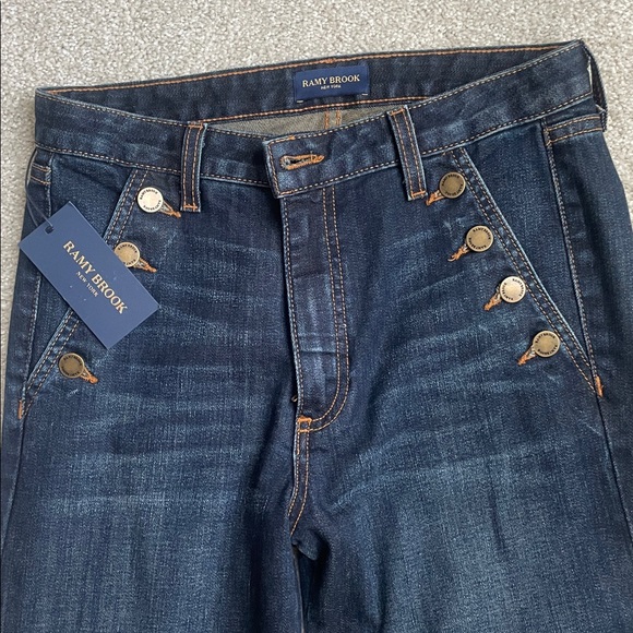 Ramy Brook- Helena High-Rise Flare Jean Sailor Button Sz 28. Dark Rinse - Picture 7 of 10